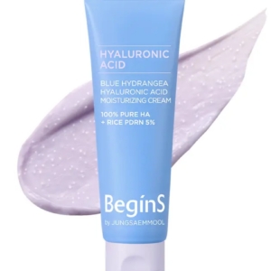 BeginS by JUNGSAEMMOOL Blue Hydrangea Hyaluronic Acid Moisturizing Cream closeup details shot tales beauty doha qatar
