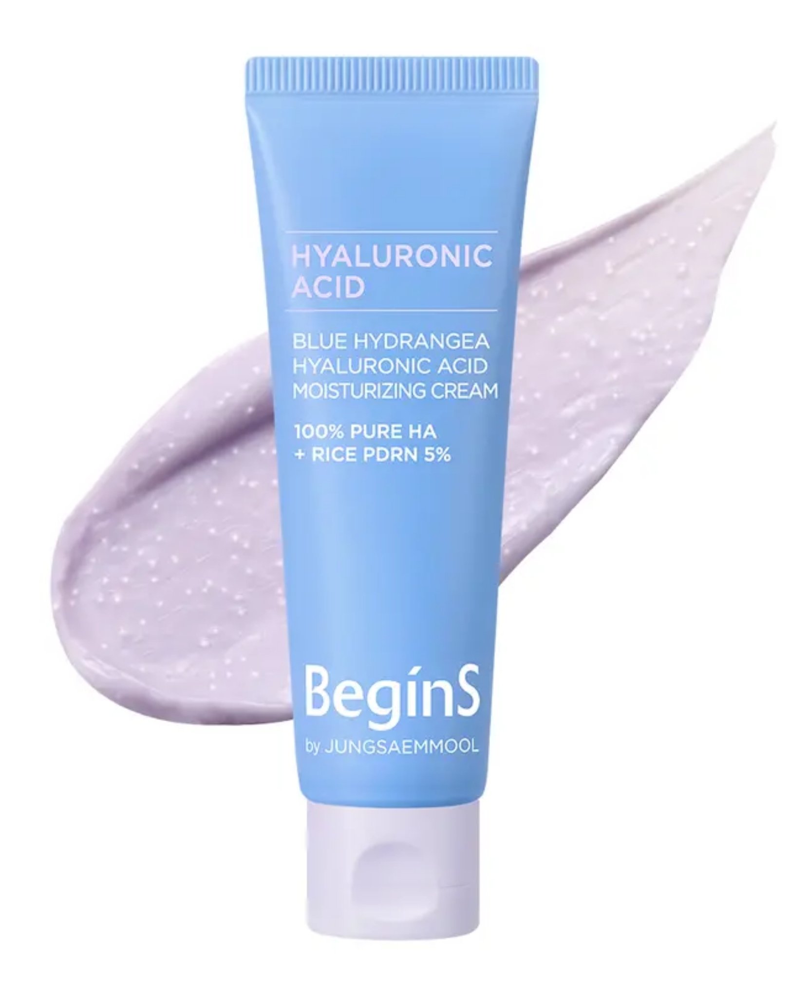 Blue Hydrangea Hyaluronic Acid Moisturizing Cream Details BeginS by JUNGSAEMMOOL Blue Hydrangea Hyaluronic Acid Moisturizing Cream closeup details shot tales beauty doha qatar