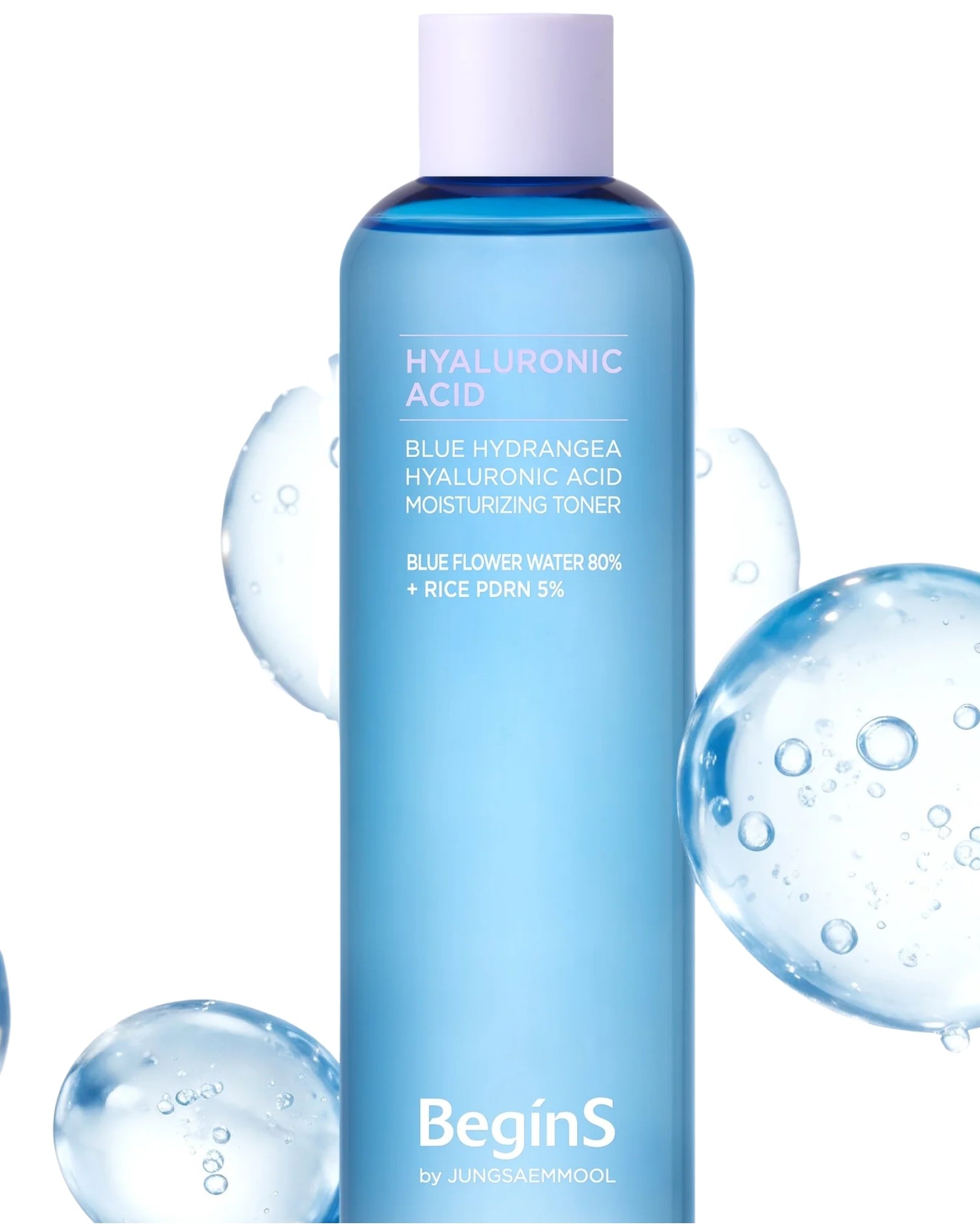 Blue Hydrangea Hyaluronic Acid Moisturizing Toner Details BeginS by JUNGSAEMMOOL Blue Hydrangea Hyaluronic Acid Moisturizing Toner closeup detail shot doha qatar tales beauty