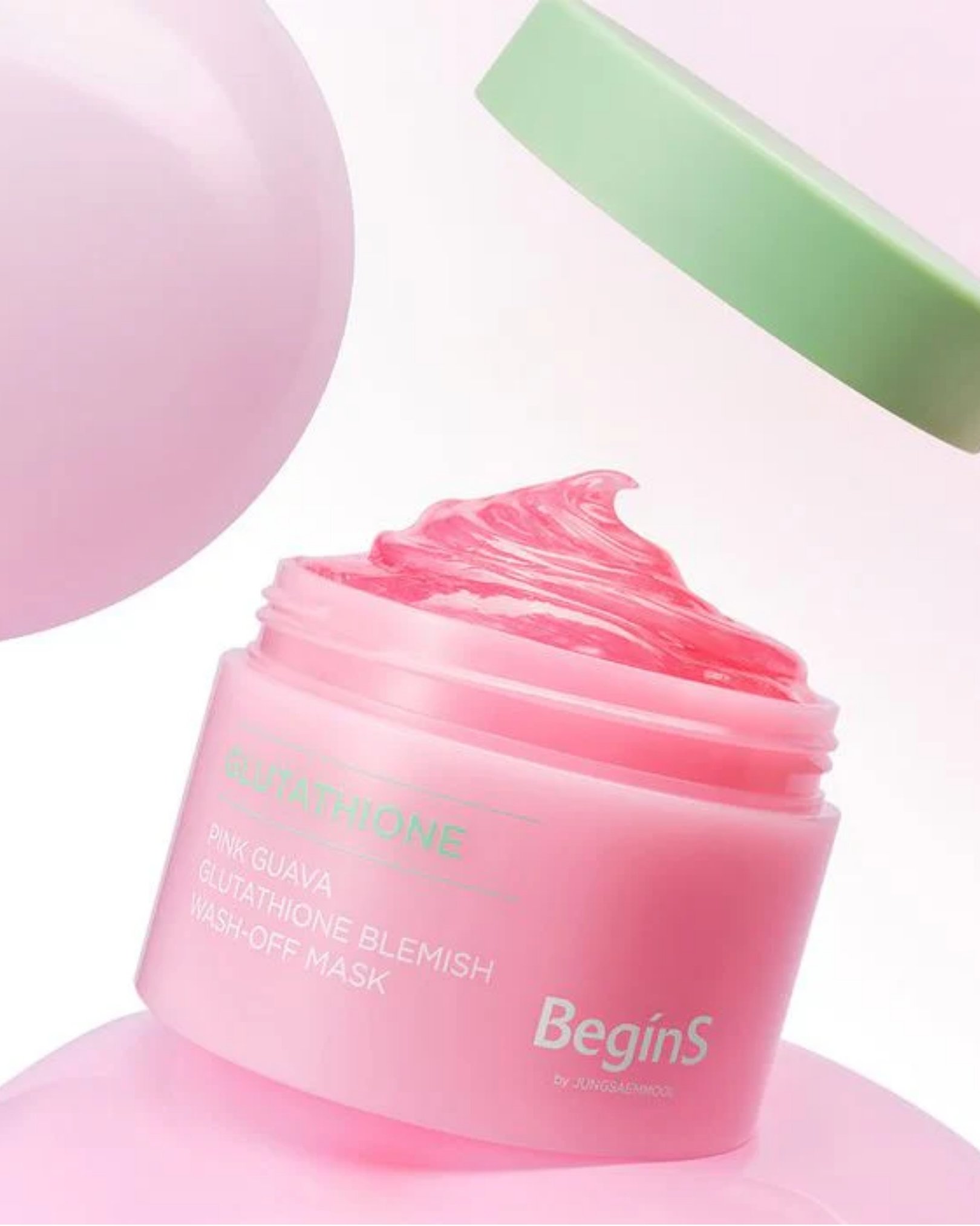 Pink Guava Glutathione Blemish Wash-off Mask Details BeginS by JUNGSAEMMOOL Pink Guava Glutathione Blemish Wash-off Mask closeup detail shot tales beauty doha qatar