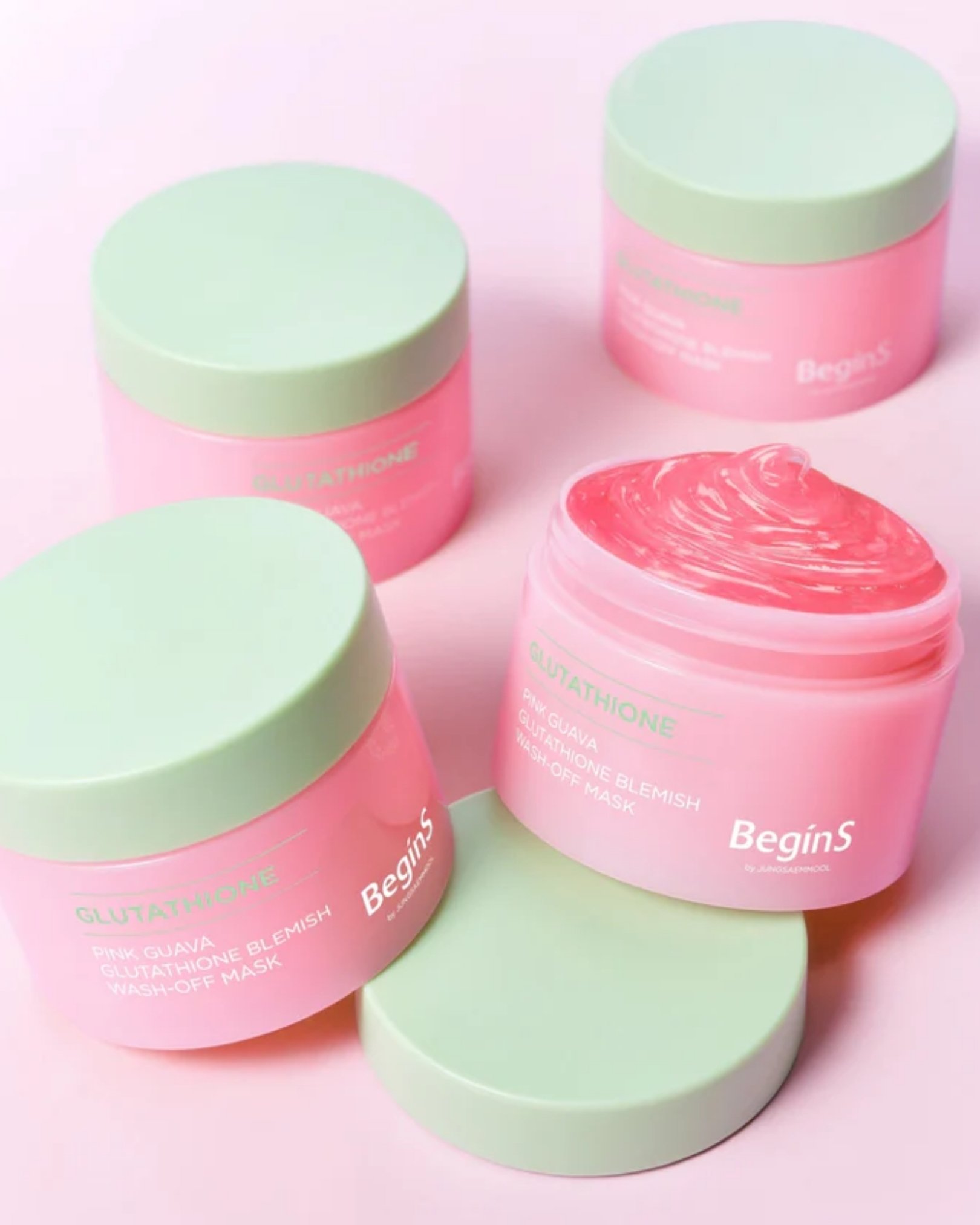 Pink Guava Glutathione Blemish Wash-off Mask Multiple BeginS by JUNGSAEMMOOL Pink Guava Glutathione Blemish Wash-off Mask closeup detail shot tales beauty doha qatar